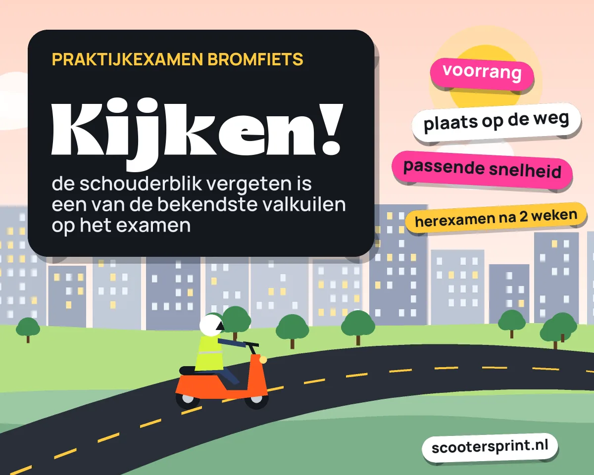 Infographic: de bekendste fouten bij het praktijkexamen bromfiets zijn te weinig kijken, voorrang en een verkeerde plek op de weg