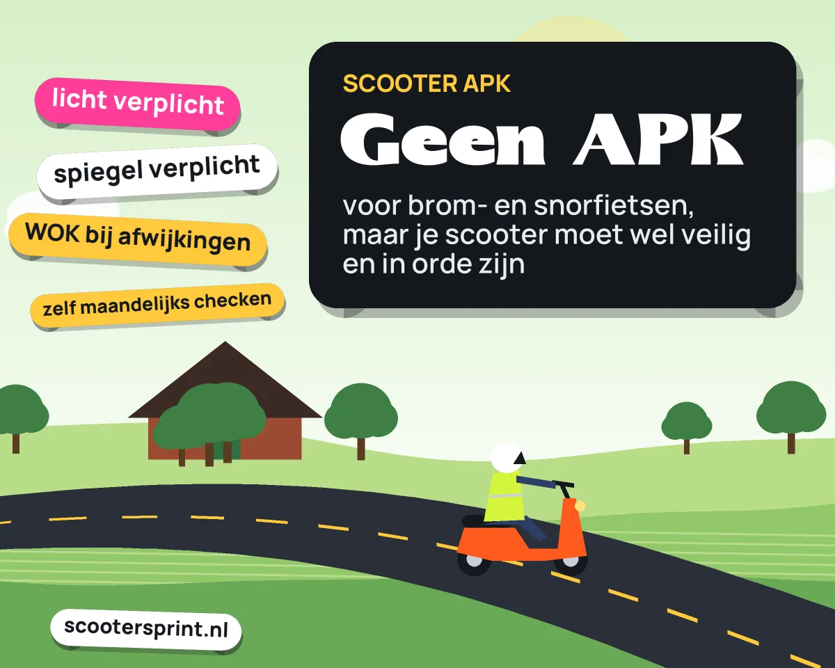 Infographic: voor brom- en snorfietsen geldt geen APK-plicht, wel zijn verlichting, reflectoren en spiegel verplicht