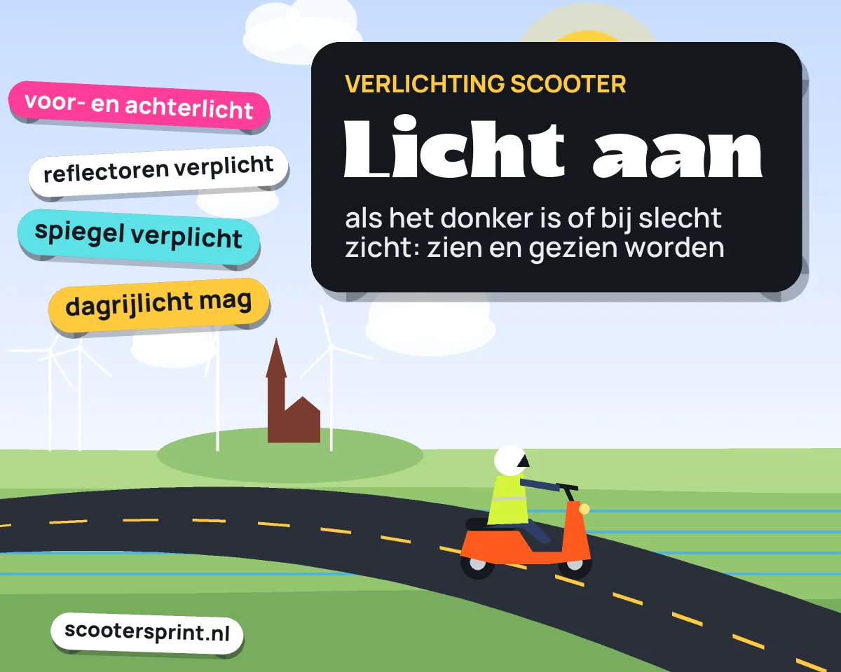 Infographic: verlichting, reflectoren en spiegel zijn verplicht op de brommer, licht aan bij donker of slecht zicht