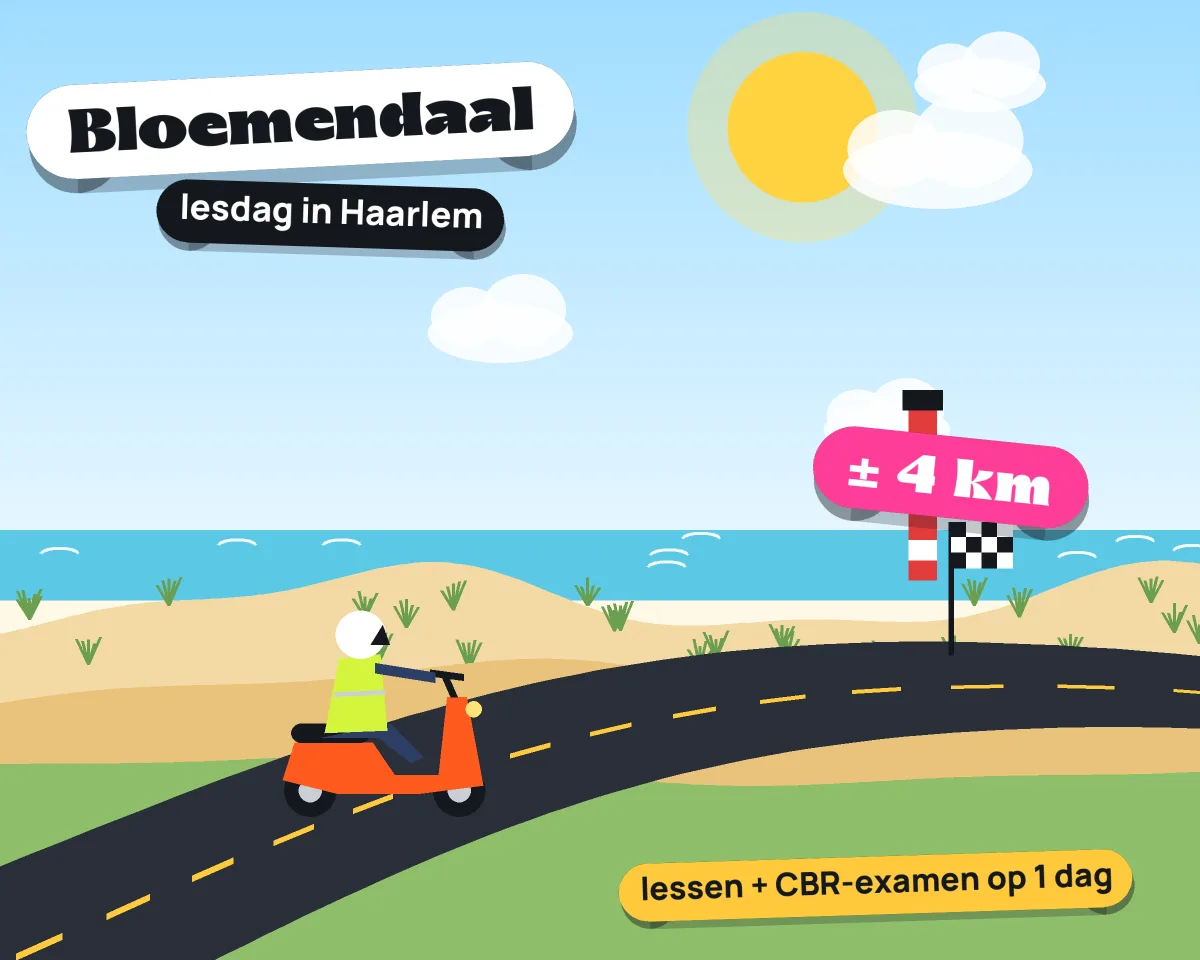 Illustratie: met de scooter van Bloemendaal naar je lesdag in Haarlem, ± 4 km hemelsbreed