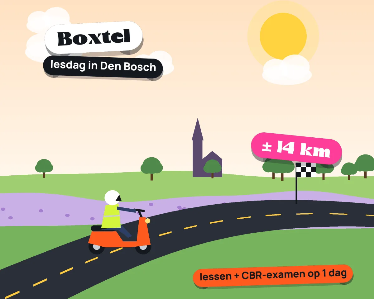 Illustratie: met de scooter van Boxtel naar je lesdag in Den Bosch, ± 14 km hemelsbreed