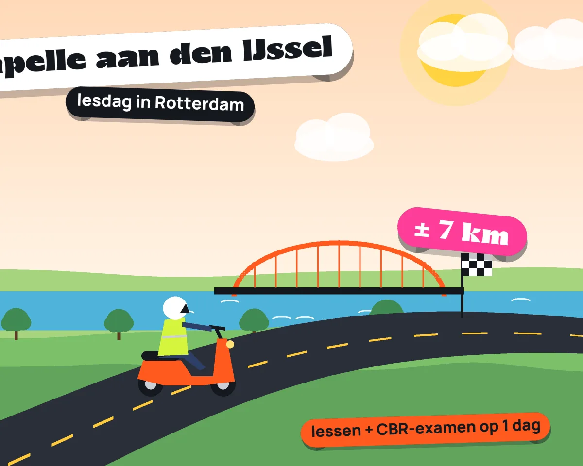 Illustratie: met de scooter van Capelle aan den IJssel naar je lesdag in Rotterdam, ± 7 km hemelsbreed
