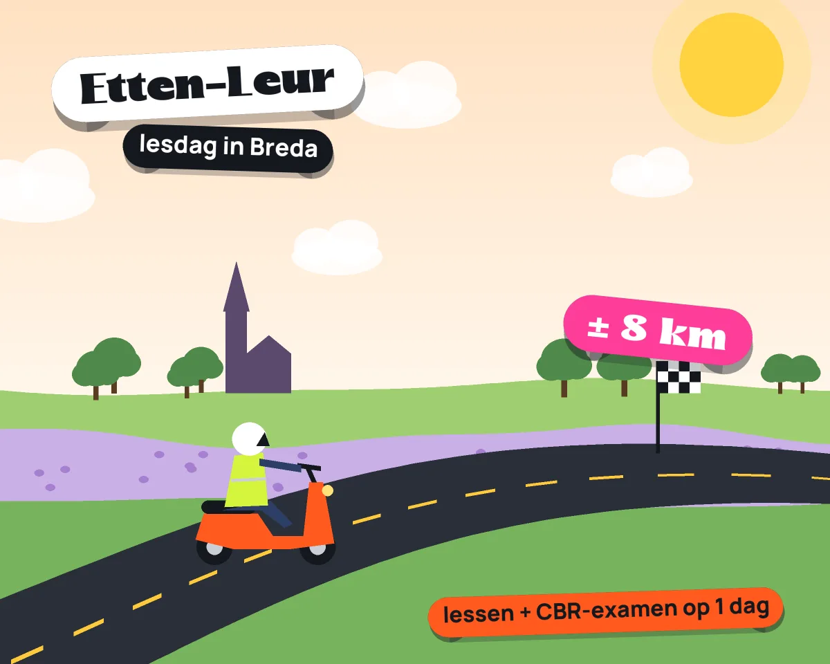 Illustratie: met de scooter van Etten-Leur naar je lesdag in Breda, ± 8 km hemelsbreed