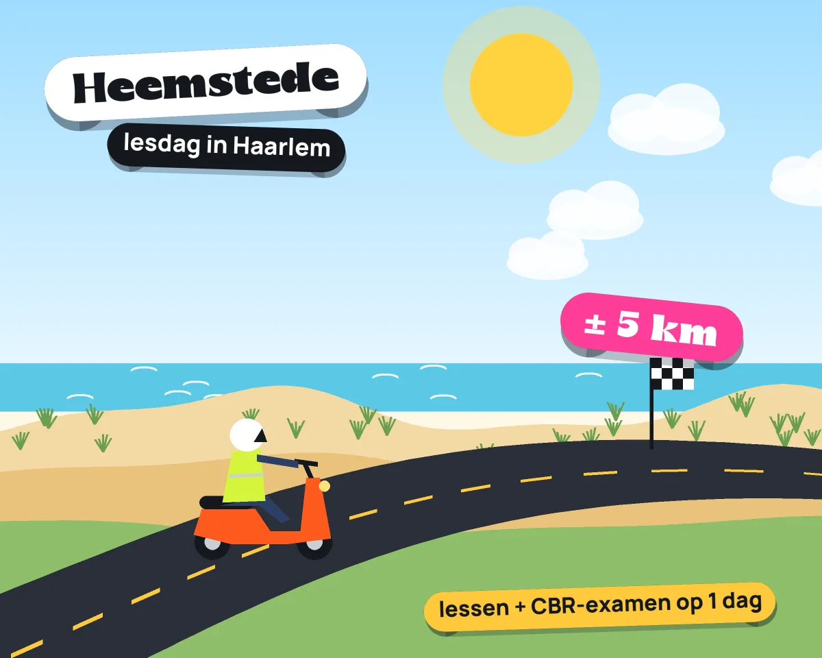 Illustratie: met de scooter van Heemstede naar je lesdag in Haarlem, ± 5 km hemelsbreed