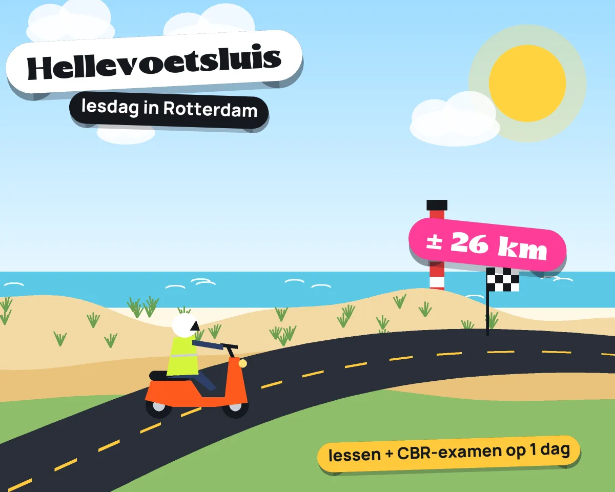 Illustratie: met de scooter van Hellevoetsluis naar je lesdag in Rotterdam, ± 26 km hemelsbreed