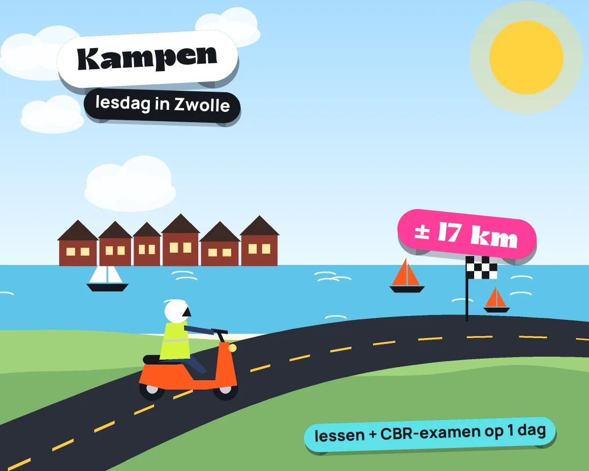 Illustratie: met de scooter van Kampen naar je lesdag in Zwolle, ± 17 km hemelsbreed