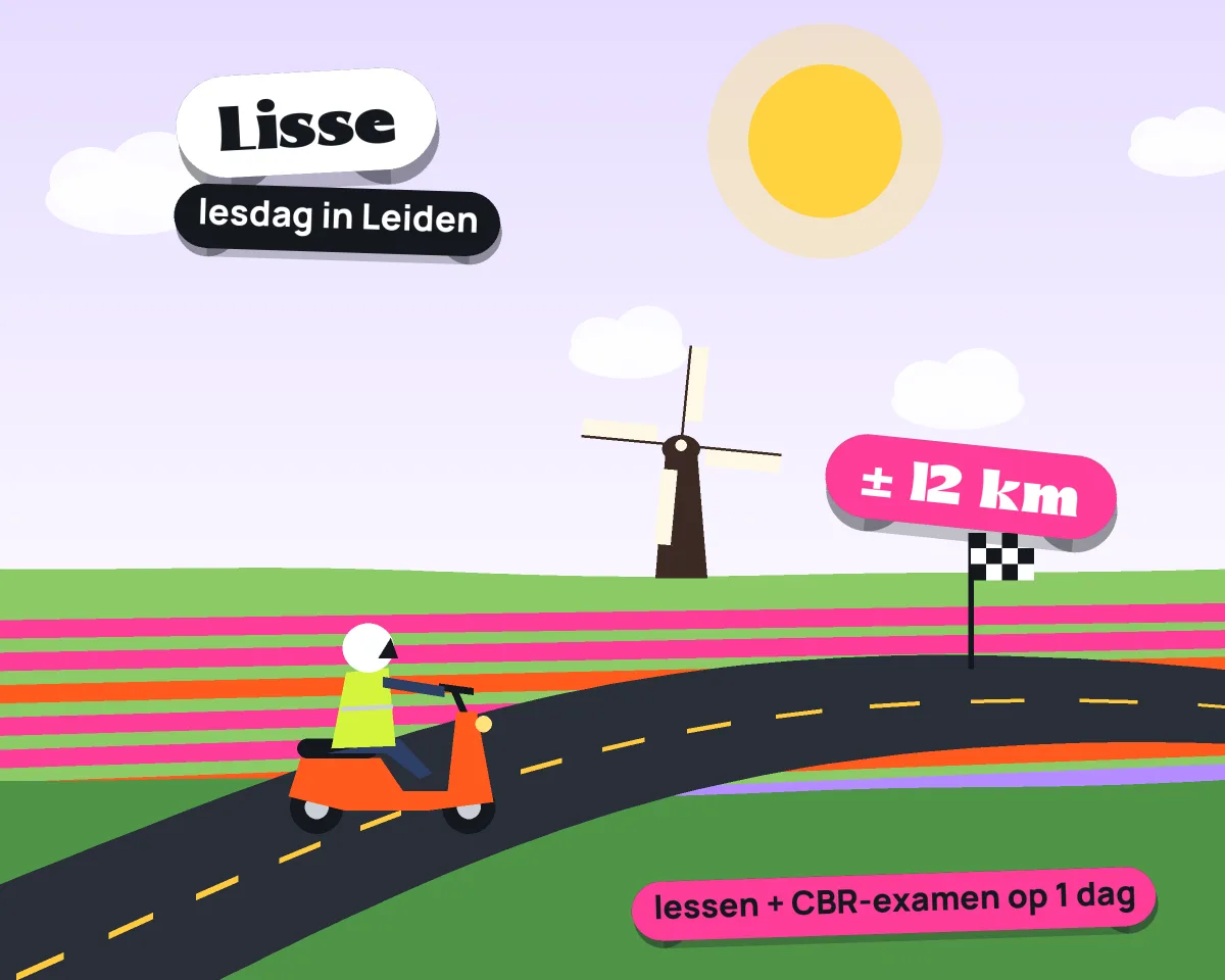Illustratie: met de scooter van Lisse naar je lesdag in Leiden, ± 12 km hemelsbreed