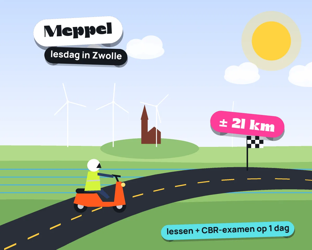 Illustratie: met de scooter van Meppel naar je lesdag in Zwolle, ± 21 km hemelsbreed