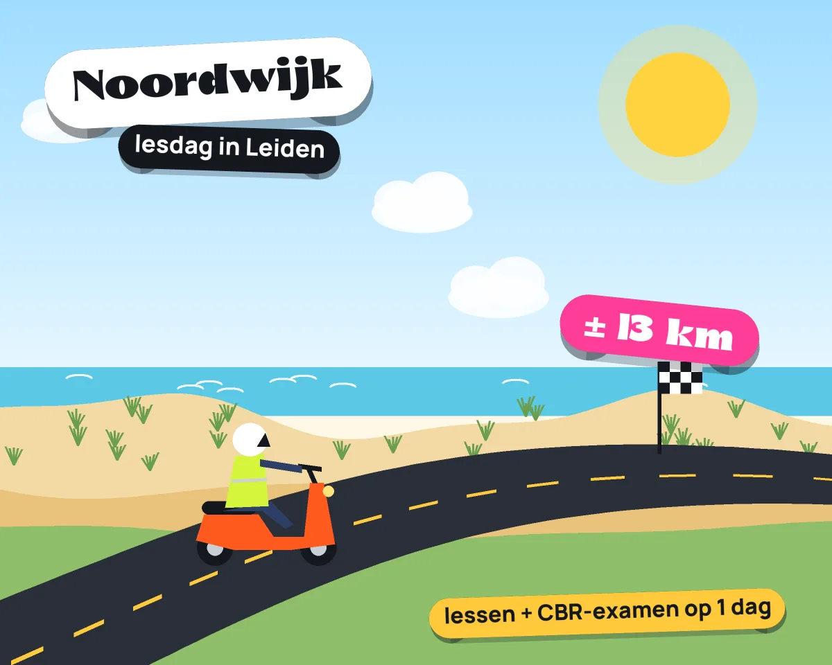 Illustratie: met de scooter van Noordwijk naar je lesdag in Leiden, ± 13 km hemelsbreed