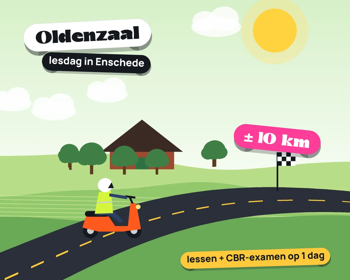 Illustratie: met de scooter van Oldenzaal naar je lesdag in Enschede, ± 10 km hemelsbreed