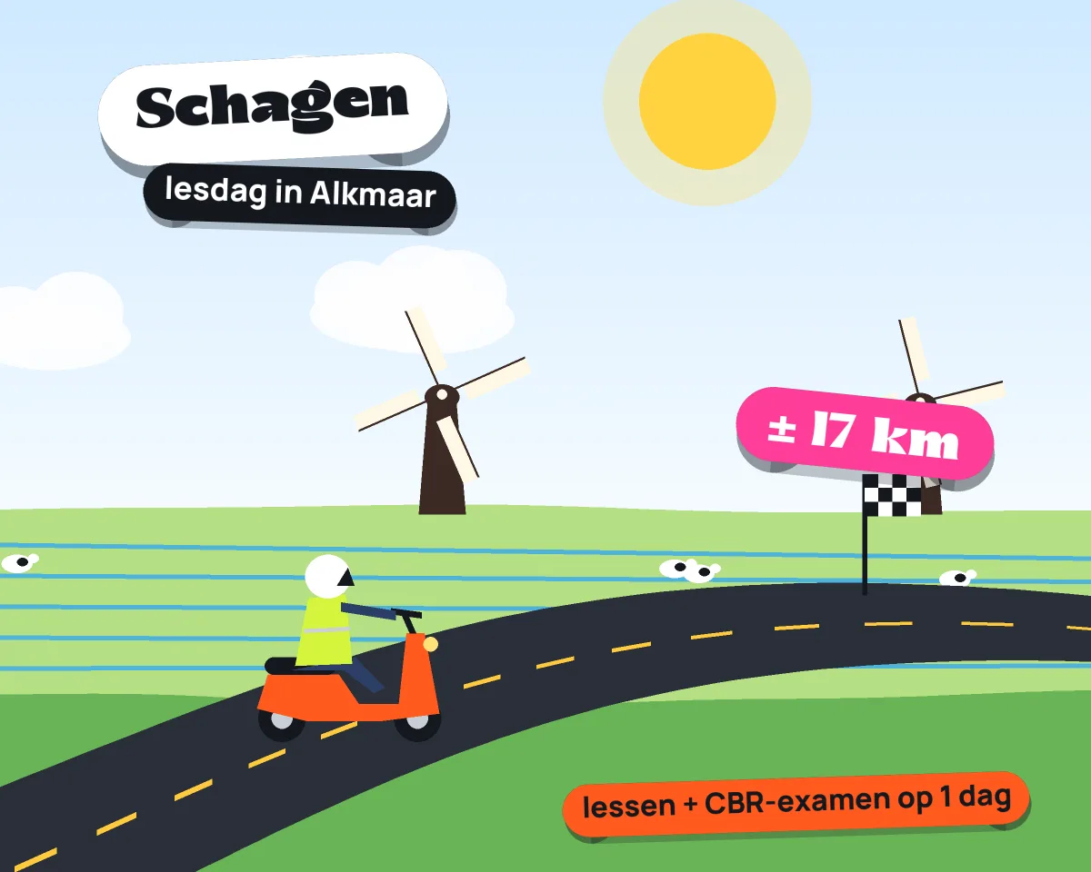 Illustratie: met de scooter van Schagen naar je lesdag in Alkmaar, ± 17 km hemelsbreed