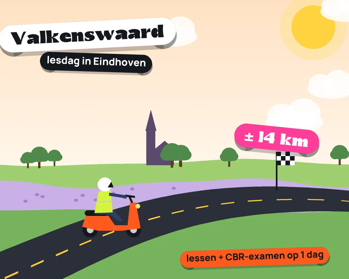 Illustratie: met de scooter van Valkenswaard naar je lesdag in Eindhoven, ± 14 km hemelsbreed