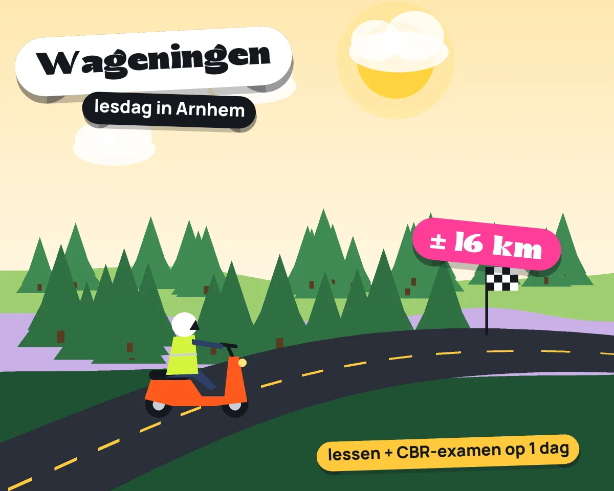 Illustratie: met de scooter van Wageningen naar je lesdag in Arnhem, ± 16 km hemelsbreed