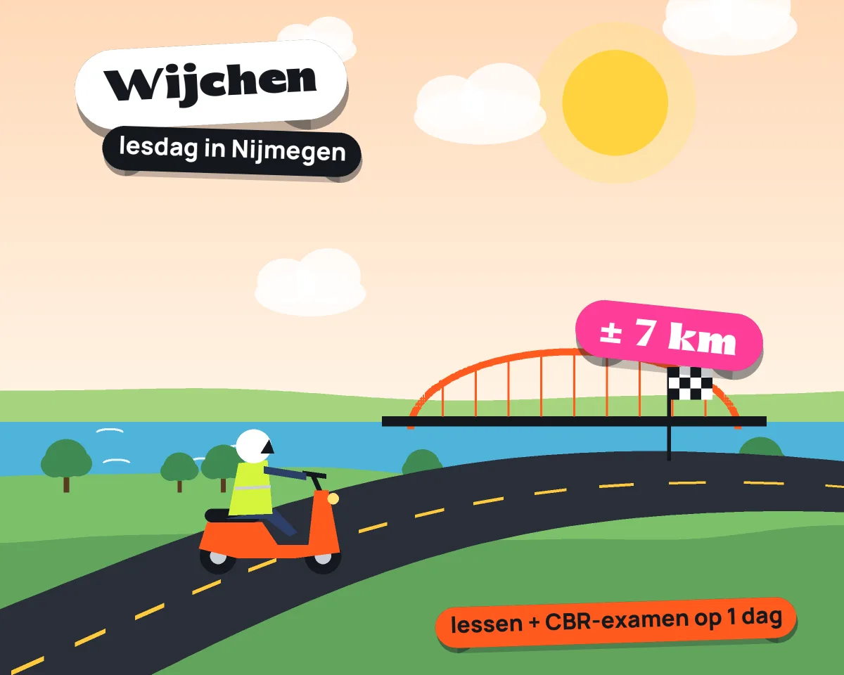 Illustratie: met de scooter van Wijchen naar je lesdag in Nijmegen, ± 7 km hemelsbreed