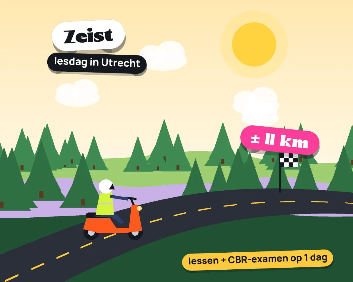 Illustratie: met de scooter van Zeist naar je lesdag in Utrecht, ± 11 km hemelsbreed