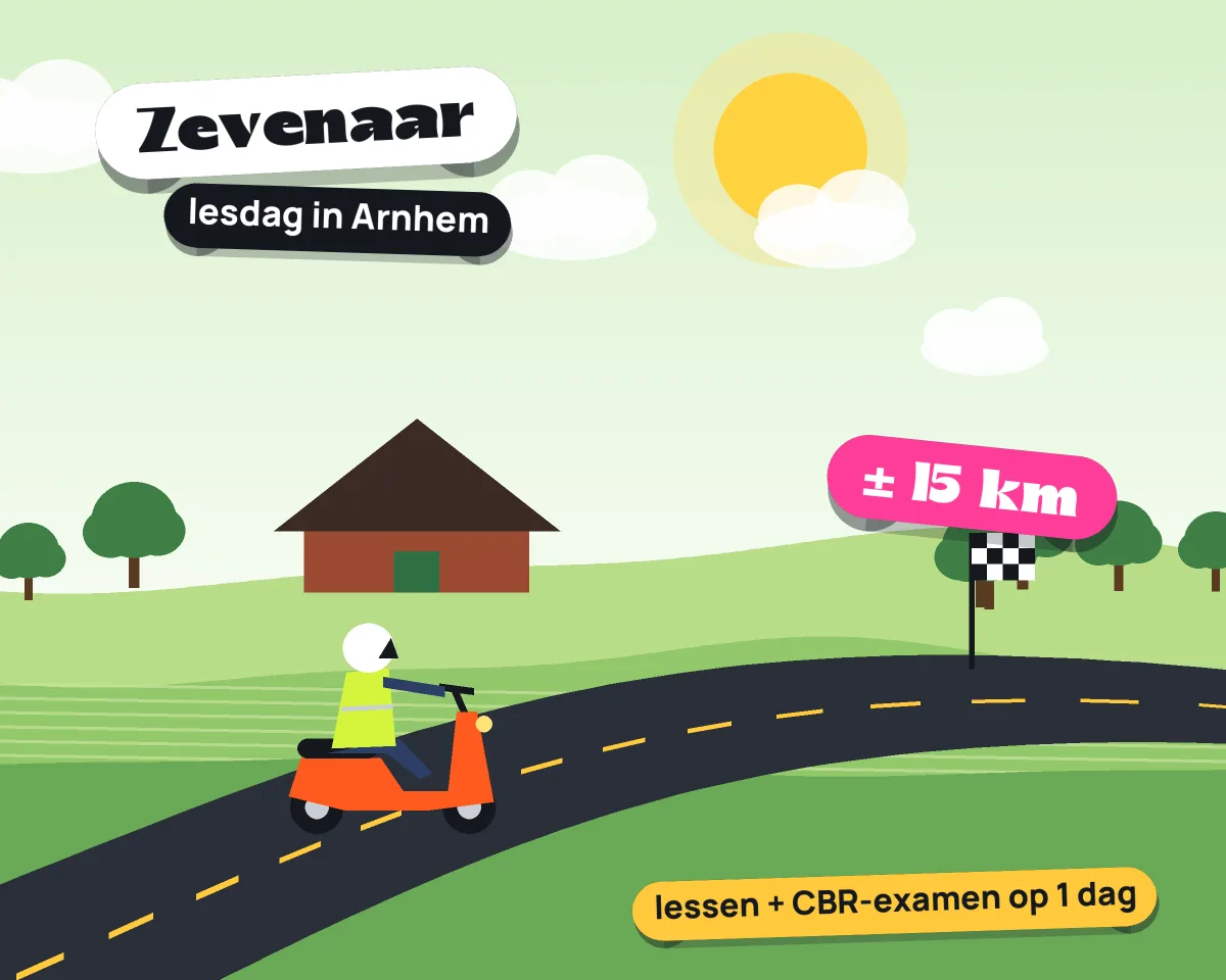 Illustratie: met de scooter van Zevenaar naar je lesdag in Arnhem, ± 15 km hemelsbreed